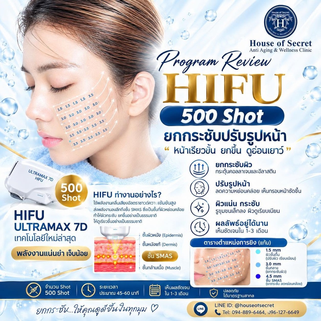 โปรแกรม HIFU ULTRAMAX 7D 500 SHOT ยกกระชับหน้า ปรับกรอบหน้าเรียว
